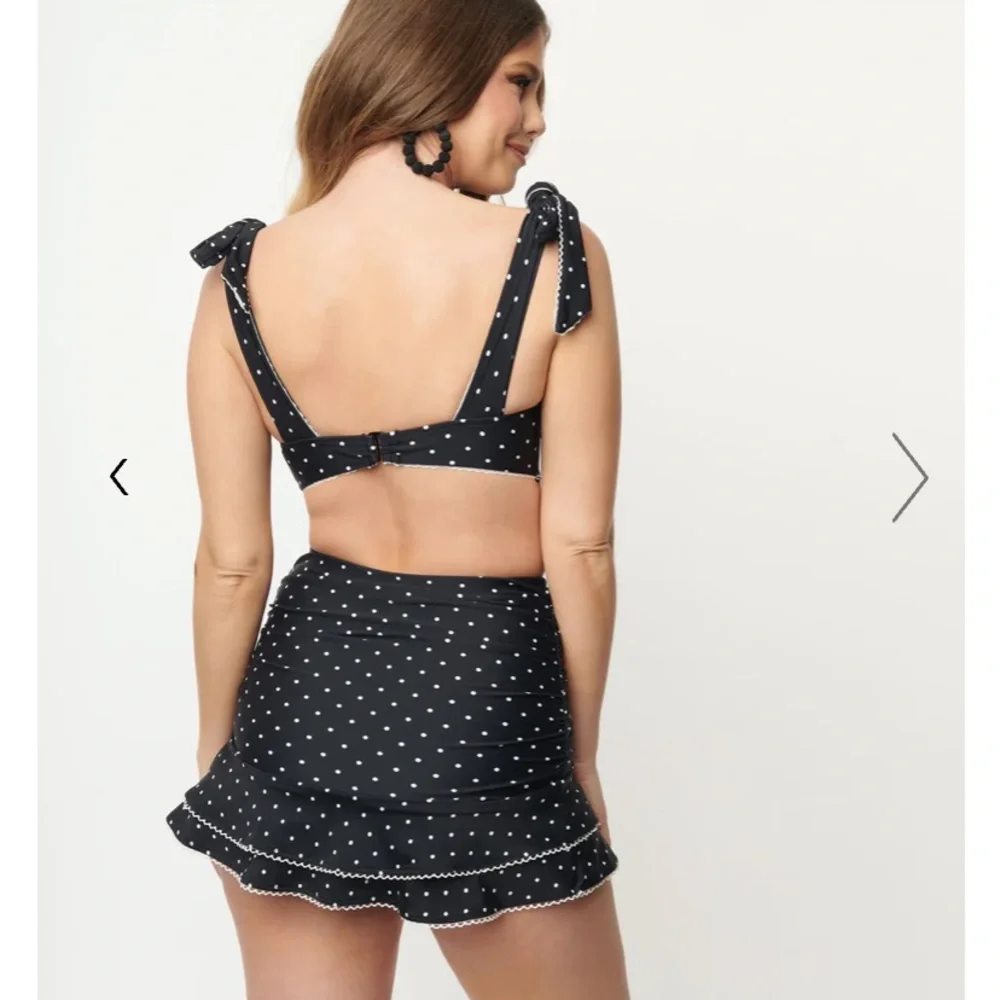 Unique Vintage Black & White‎ Pin Print Alice Swim Skirt Bikini Bottom Only